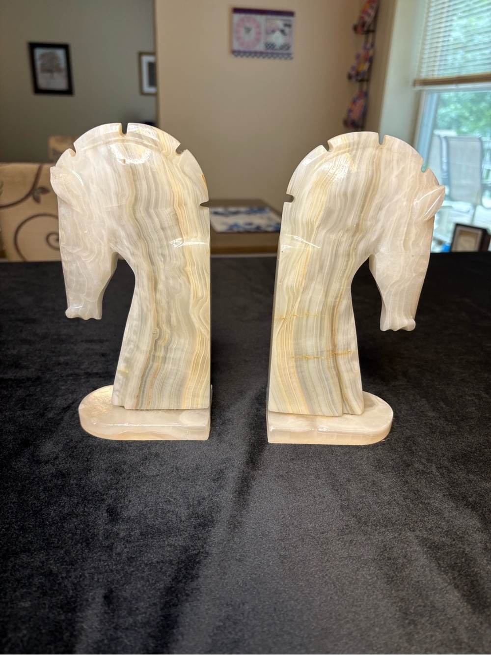 Vintage Mid- Century Pair If Hand-Carved Marble Horse Head Bookends - Picture 1 of 9